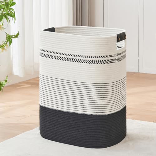 AINUOQI Laundry Basket with Handles - Blanket Basket & Hampers for Bedroom Aesthetic, Laundry Hamper & Blanket Storage for Living Room, Clothes Hamper, Tall, Large 17" x 14" x 22”, Black & White - color: Black & White, size: 85L