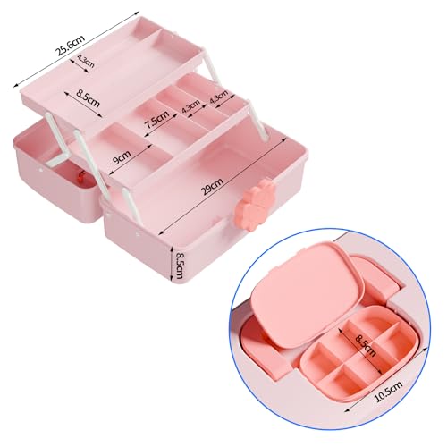 Covetree Hair Accessories Organizer with Handle sewing organizer，Lockable Three-Layer Multipurpose Art Supplies Storage Box and Storage Plastic Jewelry Box (pink) - color: pink