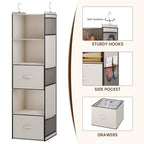 YOUDENOVA Hanging Closet Organizer, 5 Tier Hanging Closet Shelves with 6 Side Pockets and 2 Drawers, Beige - color: Beige