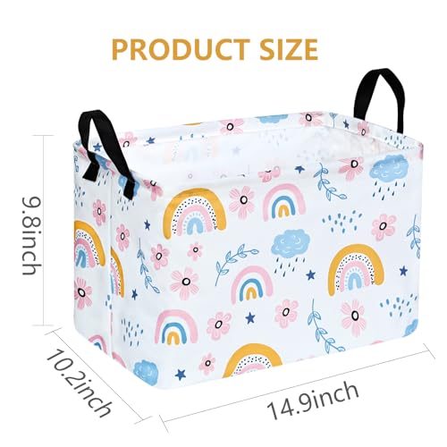 Rec Rainbow Print Box Hamper Storage Basket Collapsible Organizer Bin Gift Shelf Baskets for Home and Kitchen Storage - color: rainbow