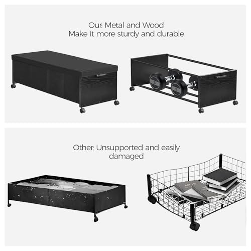 FOUCSSOMEI Under Bed Drawers on Wheels, XXXXL Size, UnderBed Storage with Wheels, Wooden Under Bed Storage, Underbelly Storage, Heavy Duty, Patented Design - color: Black, size: Quadruple Size