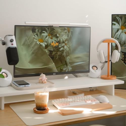 Bamboo Dual Monitor Stand Riser White, 2-Tier Desk Monitor Riser for 2 Monitors, Supports for PC Computer Monitor, Printer, Heavy TV Riser up to 300 lbs, White - color: White