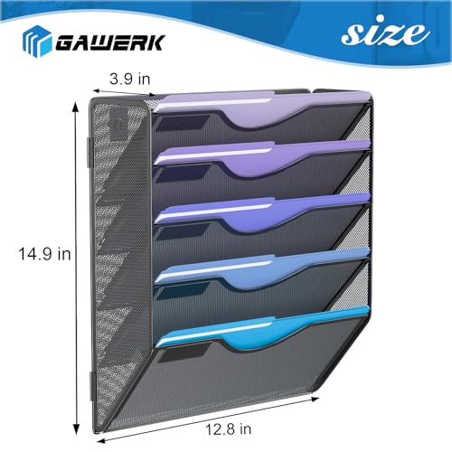 Gawerk 5 Tier Hanging Wall File Organizer, Mesh Mail Paper Orgnization Hanging File Folder Holder for Home Office, Black - color: Black, size: 5-T