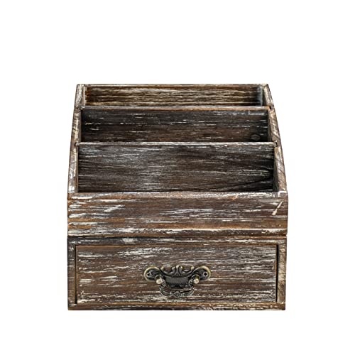 Office Desk Organizer with Drawers & Dark Brown Vintage Wood Desktop Storage Caddy 2pcs/set Workspace Supplies Farmhouse Mail Countertop Organizer Makeup Storage Box for Home Decor Supplies Vanity…… - color: Dark Brown Style C+D 2pcs Set