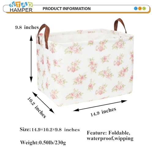 NTAOHAMPER Rectangular Pink Flower Basket for Girls, Storage Bin with Handles, Room Decor, Gift Basket(Pink Flower) - color: Pink Flower
