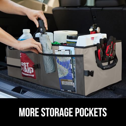 GORILLA GRIP Trunk Organizer for SUV and Cars, Large Capacity Collapsible Car Trunk Storage Organizer, Heavy Duty Car Accessories, Gifts for Mom and Dad, Slip & Water Resistant Multi Compartment Beige - color: Beige