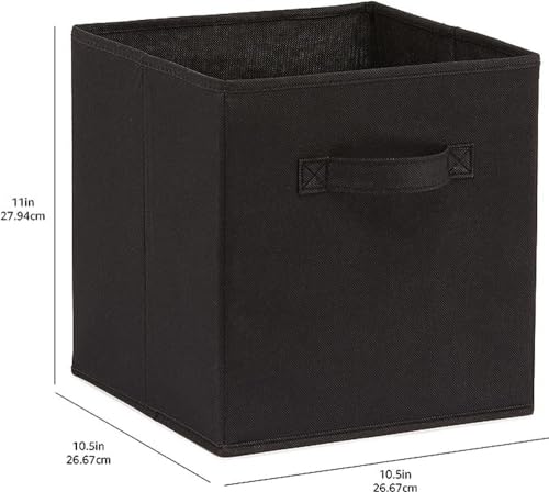 Amazon Basics Collapsible Fabric Storage Bins Organizer with Handles, Sturdy, Foldable, 10.5" x 10.5" x 11", Black, 6-Pack - color: Black, size: 10.5"x10.5"x11"