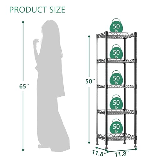 GIOTORENT 5 Tier Standing Shelving Metal Units, Adjustable Height Wire Shelf Display Rack for Laundry Bathroom Kitchen 11.8 W x 11.8 D x 50 H (5-Tier, Black) - color: Black, size: 11.8D x 11.8W x 50.0H (5Tier)