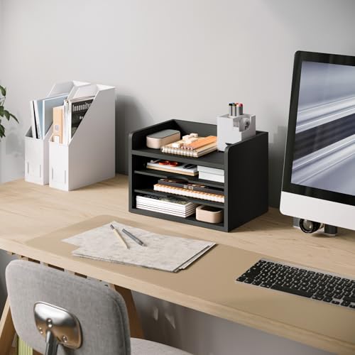 Ballucci File Organizer, 4-Tier Office Desk Organizer, Open Top Wood Paper Organizer for Classroom, Desktop Mail Sorter Paper Tray, Black - color: Black, size: 4 Tier