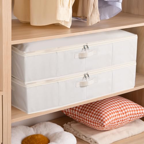 Under Bed Storage Containers, Storage Bins With Lids, Clothes Organizers for Blanket, Pillows, Shoes, Beige, 2 Pack, 23.6 x 11.8 x 5.9 Inch - color: Beige, size: 23.6x11.8x5.9in(2-Pack)
