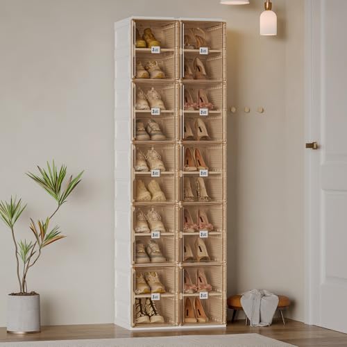 ANTBOX Shoe Organizer Storage Box, Portable Folding Shoe Rack For Closet With Magnetic Clear Door,Large Sneaker Cabinet Bins Sturdy Easy Assembly 10 Layers-20 Grids - size: 10 Layers-20 Grids