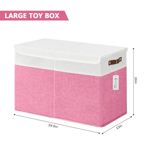 Bagnizer Large Toy Storage Box with Lids, Collapsible Sturdy Baby Storage Organizer Chest Bin Basket for Kids, Boys, Girls, Playroom, Nursery, Bedroom, Closet 25"x13"x16" (Pink and White) - color: Pink and White