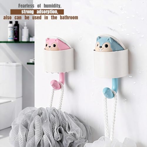 2 Pcs Creative Squirrel Cute Pet Key Holder wall Mount, Keychain Command Hooks,siding Hooks,Hook for Coat, Scarf, Hat, Towel, Bag, Utility Hook for Wall Hanging Decorations (Pink&Blue) - color: Pink&Blue