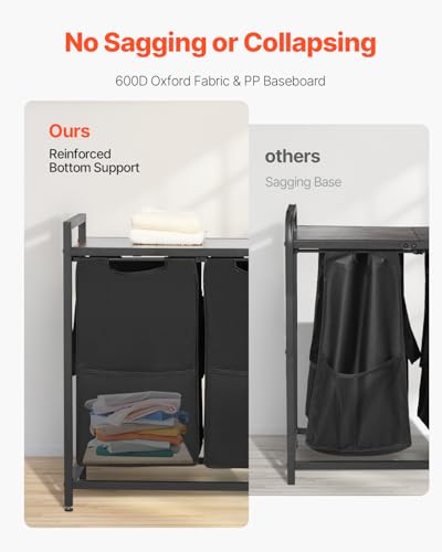 VEVOR 4 Section Laundry Sorter, Large Laundry Hamper with Metal Frame and Wooden Tabletop, Freestanding Storage Organizer Baskets with Pull-Out 600D Oxford Cloth Bags for Dirty Clothes, Bathroom - style: 4 Section