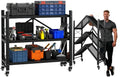Grezone Foldable Shelves 3 Tier Heavy Duty Metal Storage Shelves with Wheels - No Assembly Collapsible Shelving Unit for Kitchen Garage Hold up to 750 lbs - size: 39‘’W x 13.5''D x 39''H