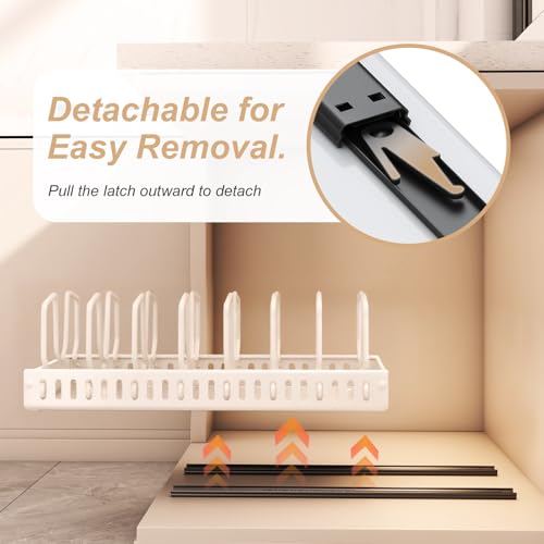Pots and Pans Organizer Under Cabinet 2 Pack, Pull-Out Cabinet Organizer for Pot Lids, Bakeware, Dishes, 8 Adjustable Dividers (White - color: White