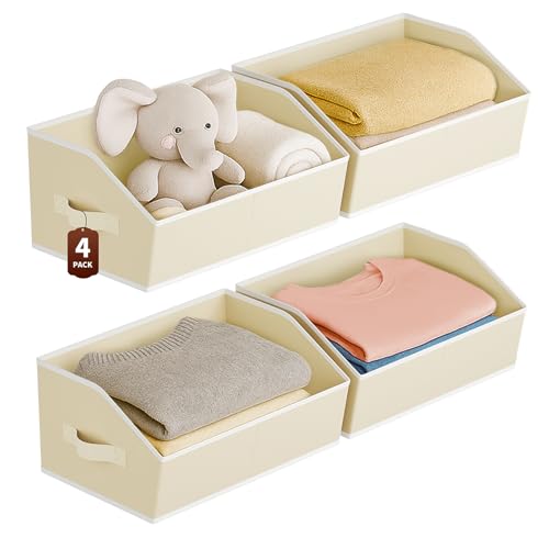 Homsorout Large Closet Organizers and Storage Bins - 4 Pack Trapezoid Storage Baskets for Shelves, Foldable Fabric Baskets with Handles Ideal for Closet, Basket, Wardrobe and Shelf Storage, Beige - color: Beige, size: 4 Pack