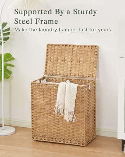 SETVSON Laundry Hamper with Lid Wicker Laundry Basket 112 L (29.6 Gal) Laundry Hampers Handwoven Rattan Clothes Hamper with Handles 3 Removable Liner Bag, 6 Mesh Bags for Bathroom Bedroom Natural - color: Natural, size: 29.6 Gal