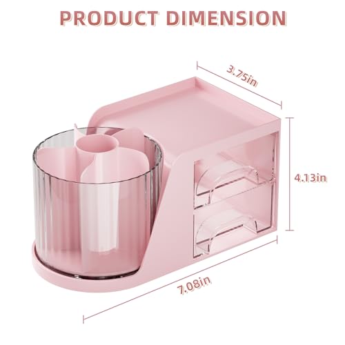 Marbrasse Desk Organizer with 2 Drawer, 360°Rotating Pen Holder, Desk Organizers and Accessories with 6 Slots Pencil Organizer + 2 Drawer, Art Supply Storage Box Caddy for Office (Pink) - color: Pink