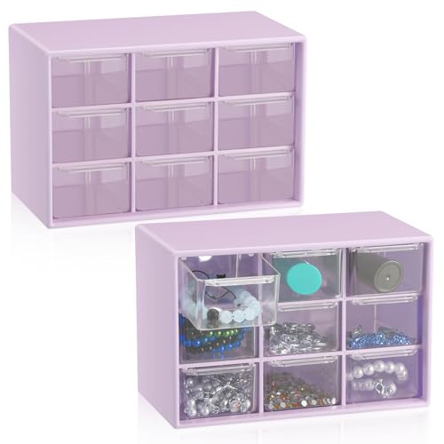 Wenqik 2 Pcs Mini Storage Drawers Teacher Toolbox Organizer with 9 Clear Drawers Small Plastic Desktop Teacher Desk Craft Organizer for Classroom Office 7" x 3. 9" x 4. 7"(Purple) - color: Purple