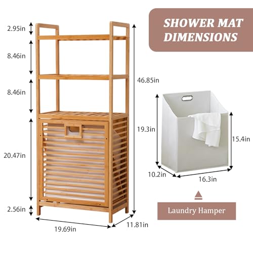 Baveke Bamboo Laundry Hamper with 3 Tier Shelves & Tilt Out Basket, Laundry Baskets Organizer Hampers Bathroom Storage Shelf for Laundry Room, Bathroom, Guest Room（3-Tier, Large） - color: Natural, size: YSJ01-3-50