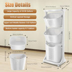 Laundry Basket Organizer, 3-Tier Rolling Laundry Basket with Wheels, Laundry Hamper Sorter for Bathrooms, Bedrooms, Classrooms, Laundry Rooms Clothes Storage