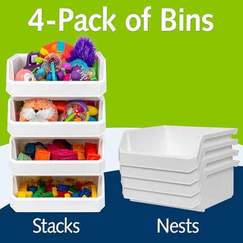 ReadySpace Plastic Containers for Organizing and Storage Bins for Closet, Kitchen, Office, Garage or Pantry Organization, Stackable Bins, Extra Large (14.8" x 16.5" x 7"), 4-Pack, White - color: White, size: Extra Large, 4-Pack