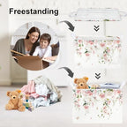 Clastyle Flower Girl Book Storage Basket Spring Summer Floral Women Clothes Organizer Bin Parents Gift Toy Box for Bedroom Shower, Pink Rose, 40x30x30 cm