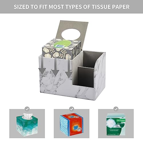 PU Leather Tissue Box Cover Square-Multifunctional Bathroom Tissue Box Holder/Organizer with 2-Compartment,Remote Control Holder,Decorative Tissue Box Covers Cube,Home Office Desktop Storage box,White - color: White