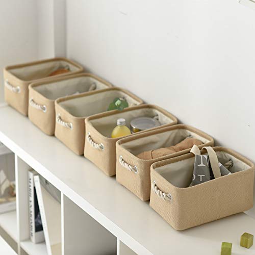 TheWarmHome Storage Basket for Organizing - Small 6 Pack 11.8x7.8x5.2 inch Fabric Storage Cubes with Cotton Rope Handle, Collapsible Storage Bins Baby Storage Toy Nursery (Beige) - color: Beige, size: 6PCS/Small -11.8Lx7.9Wx5.2H