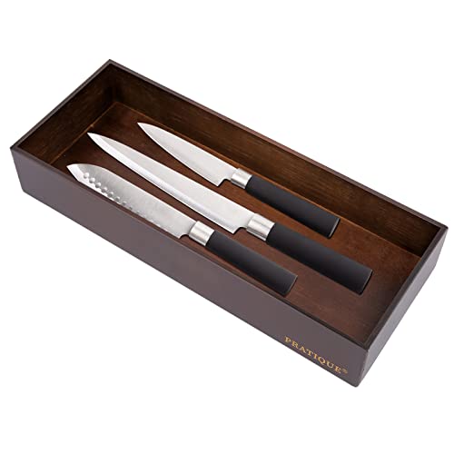 PRATIQUE Bamboo Drawer Organizer - Kitchen Utensil Organizer Silverware Tray Cutlery Holder，Office Desk Supplies and Accessories,15 * 5.9 * 2.6,Nut-brown - color: Nut-brown, size: 15*5.9*2.6 inch