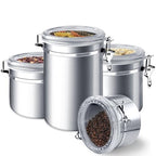 ENLOY 4-Piece Stainless Steel Airtight Food Storage Canister Set with Clear Lid, Containers Sets for Kitchen Counter for Sugar, Flour, Tea, Candy, Cookie, Spice, 28/32/38/65 oz - size: Small