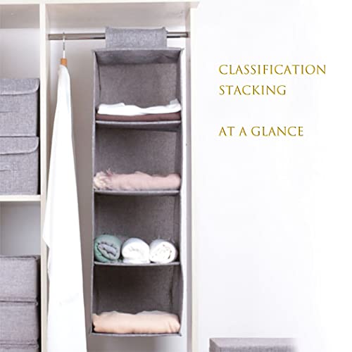 Tinyuet Hanging Closet Organizer, 4-Shelf Collapsible Hanging Closet Shelves, Hanging Organizer for Closet & RV, 31.5" H X 10.6" W X 10.6" D - Gray