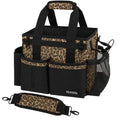 SCAVATA Compact Wearable Cleaning Caddy, Small Cleaning Supplies Organizer with Handle & Shoulder Straps for Housekeepers, under Sink & Car Cleaning Tool Organizers Bag (Leopard) - color: Leopard