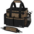 SCAVATA Compact Wearable Cleaning Caddy, Small Cleaning Supplies Organizer with Handle & Shoulder Straps for Housekeepers, under Sink & Car Cleaning Tool Organizers Bag (Leopard) - color: Leopard