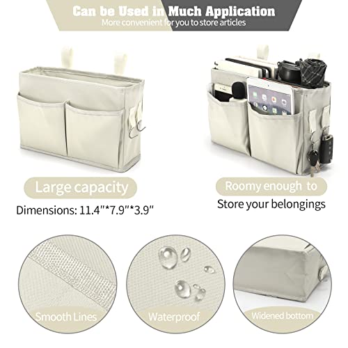 Bseash Bunk Bed Organizer, Bedside Caddy Hanging Bed Organizer Storage Bag with 4 Pockets and 2 Hooks, for College Dorm Rooms Bed, Hospital Bed, Baby Bed Rails, 600D Oxford Cloth (Beige) - color: Beige, size: Small