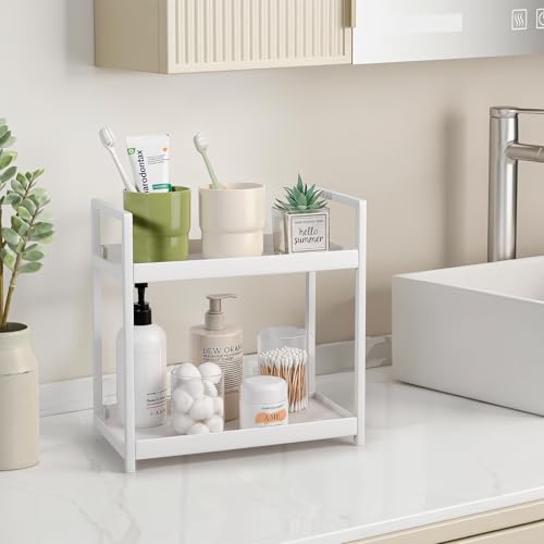 Anyoifax Bathroom Counter Organizer 2 Tier Vanity Storage Countertop Shelf Makeup Organizer Perfume Tray Skincare Holder for Sink, Dresser, Kitchen, Small White - color: White, size: Small