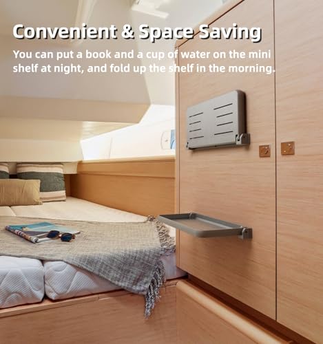 Aluminum RV Folding Wall Shelves 12 Inch Collapsible Fold Down Bookshelf for Camper - Small Foldable Trailer Interior Hidden Bedside Storage Rack 2 Pack - size: 2 Pack