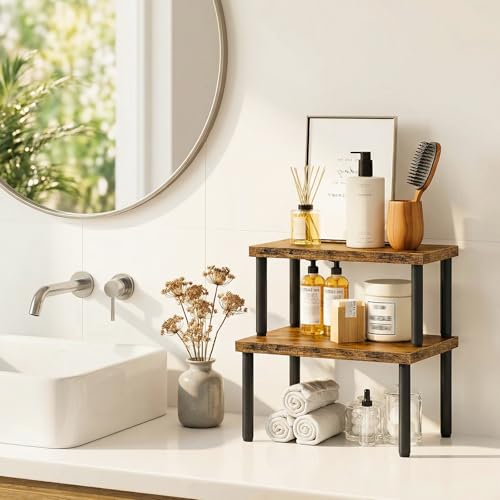 HOOBRO Cabinet Organizer Shelf, kitchen countertop organizer, Kitchen Storage, Spice Rack for cabinet, Stackable, Expandable, for Countertop,kitchen,cabinet, Rustic Brown BF15TL01 - color: Rustic Brown + Black