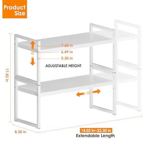 DOLALIKE Expandable Kitchen Countertop Organizer, Stackable Cabinet Shelf Organizers, Space Saving Spice Rack Pantry Storage for Bathroom Office Organization (White, 2-Tier) - color: Root={'value': "White, 8.3''d*14.02-22.3''w*17.42''h"}