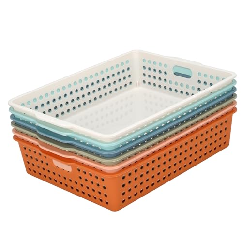 6-Pack Stackable Paper Trays with Handles, Modern Desktop Organizer for A4 Documents, Homework Turn-In Bins for Classroom & Office Use - color: MixColor
