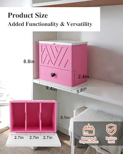 Tampon Holder for Bathroom Decor Feminine Product Organizer With Lid & Drawer Shark Week Box Girl Stuff (1, PINK) - color: PINK