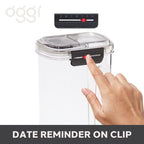 Oggi Easi Grip 57oz Moisture Proof Storage Container, Ultra Clear BPA-Free Sealable Canister, Flip Open Pouring Lid, Date Reminder Slider on Clip, Ideal Cereal Dispenser (57oz / 1.7lt) - size: 57 fl oz