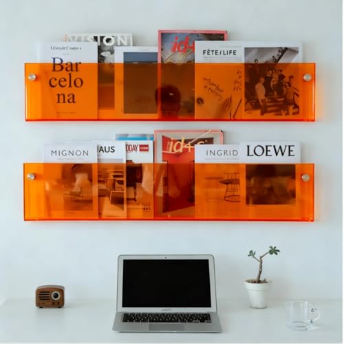 ROYALITA 2-Pack Acrylic Magazine Holder Brochure Holder, 36" Record Holder Magazine Rack, Fashion Hanging Bookshelf Literature Storage Rack for Waiting Room, Living Room, Office - color: Orange, size: 36 Inch
