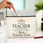 Best Teacher Ever Makeup Bag,Watercolor Flower Floral Teacher Cosmetic Bag Gift for Women,Girly Aesthetic Zipper Makeup Pouch