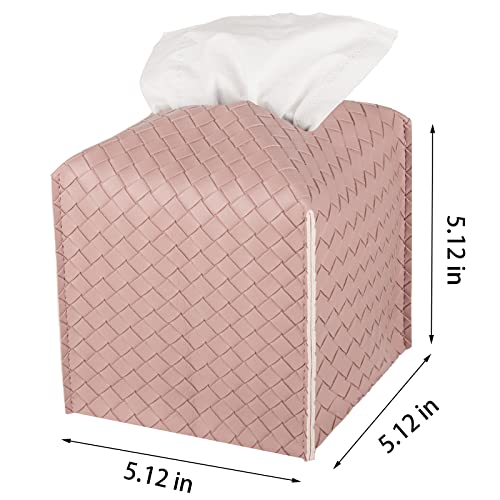 Tissue Box Cover PU Leather Tissue Holder Square Facial Tissue Case Facial Paper Organizer Dispenser for Bathroom, Vanity Countertop, Tabletop, Car, Pink - color: Pink, size: Square