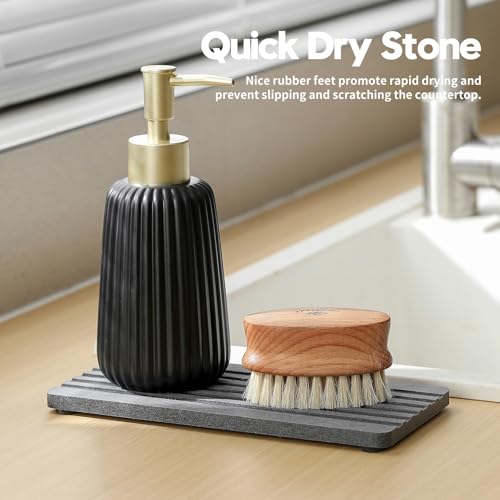 Razborci 2PCS Diatomite Quick Stone Drying Tray Mat For Bathroom & Kitchen Counter, Instant Dry Water Absorbent Drink Bar Coaster,Vanity Sink Caddy Organizer,Dish Soap Sponge Holders, Charcoal,8"x3.8" - color: 2pc - 8"x 3.8" - Charcoal Gray