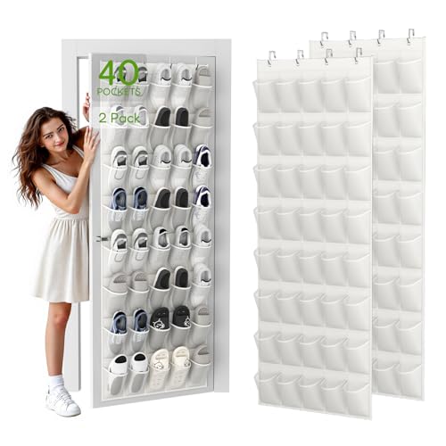 Unjumbly Over the Door Shoe Organizer with 40 Large Breathable Mesh Pockets, Space Saving Shoe Holder, Hanging Shoe Rack for Entryway Bedroom Closet Storage (White, 80 Pockets) - color: White, size: 80 Pockets