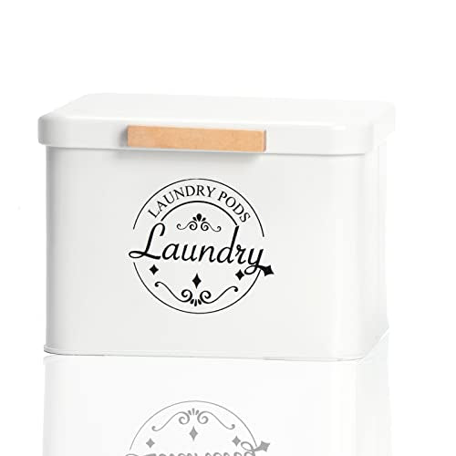 SACREDAY Laundry Pods Holder with Hinged Lid, Farmhouse Space-Saving Metal Container for Laundry Room Decor Organization and Storage, Detergent Dispenser for Efficient Laundry Room Use(Cream) - color: Cream