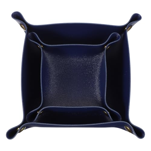 uxcell 2 Pcs Valet Tray for Women and Men, PU Leather Jewelry Tray Entryway Table Bedside Nightstand Catchall Storage Organizer for Jewelry Key Coin Watch Wallet(Square, Dark Blue) - color: Dark Blue